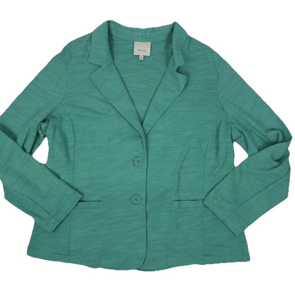 Sejour Weekend Women's 1X Green Cotton Knit Blazer Jacket NWT Nordstrom